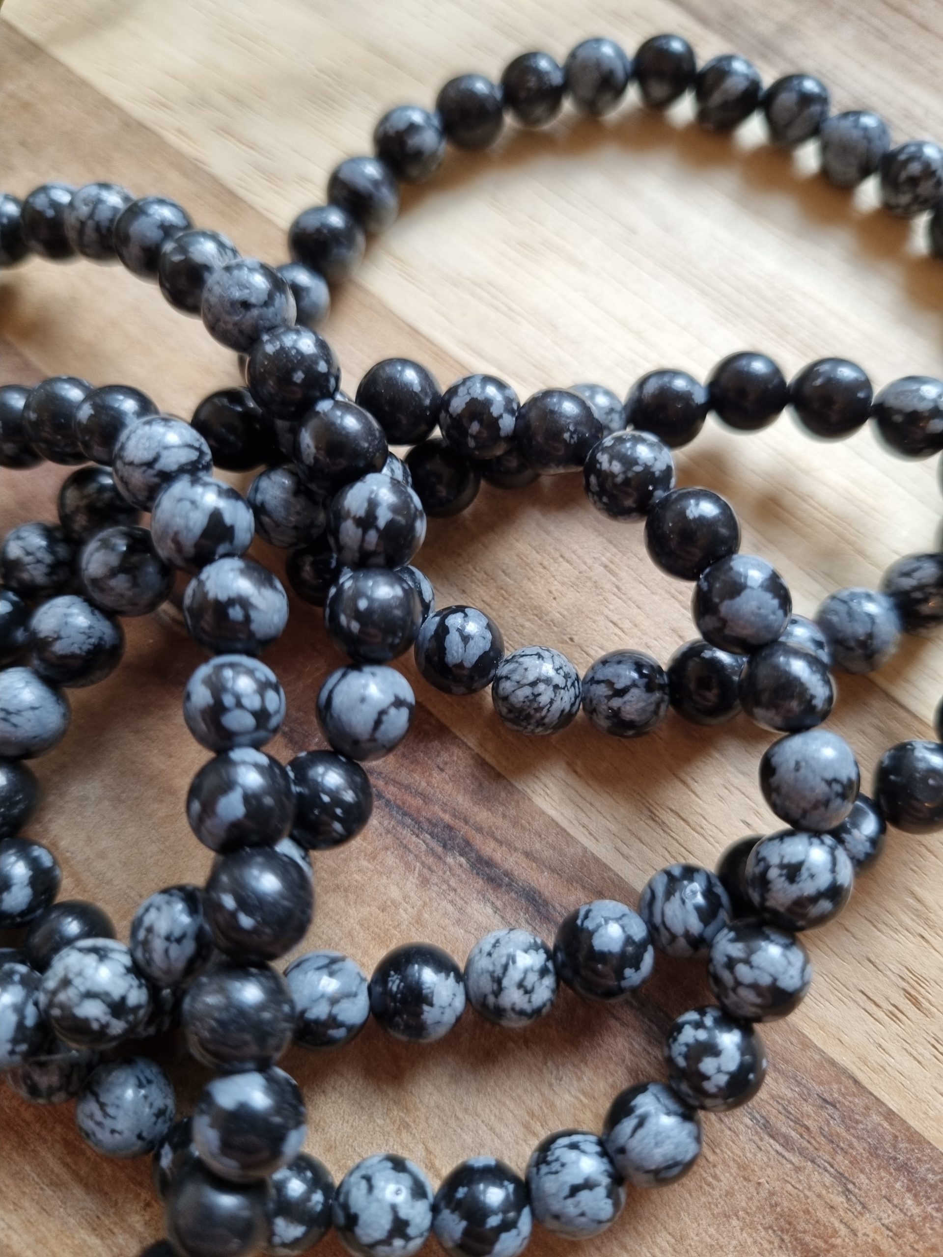 Sneeuwvlok obsidiaan armband 6mm - Afbeelding 2