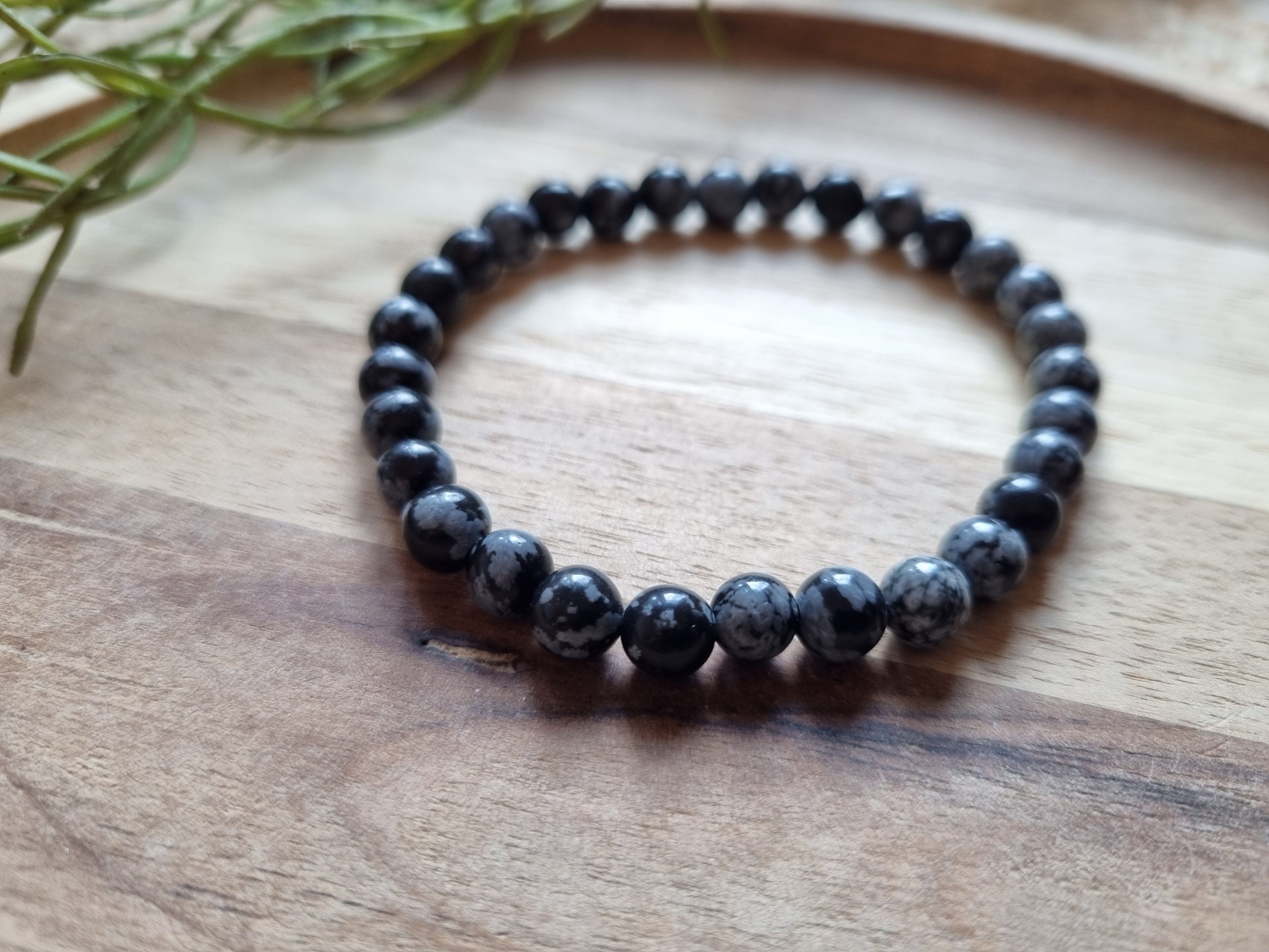 Sneeuwvlok obsidiaan armband 6mm - Afbeelding 3