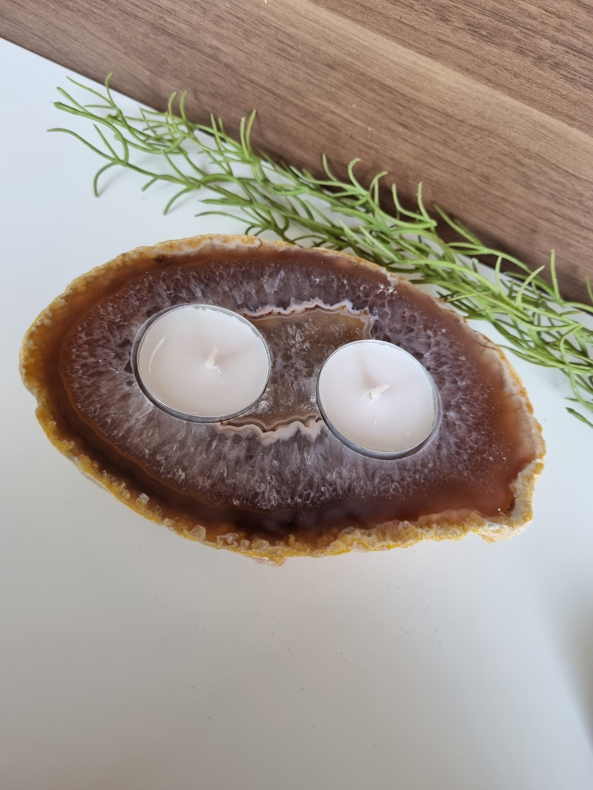 Agaatschijf theelichthouder